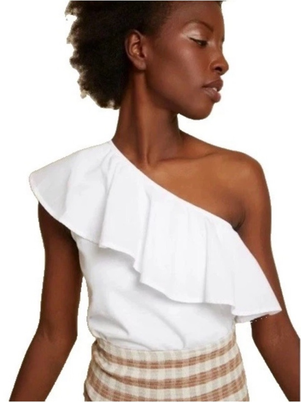 Nation Ltd Noella One Shoulder Sleeveless Ruffle Top Blouse Sz L White Summer